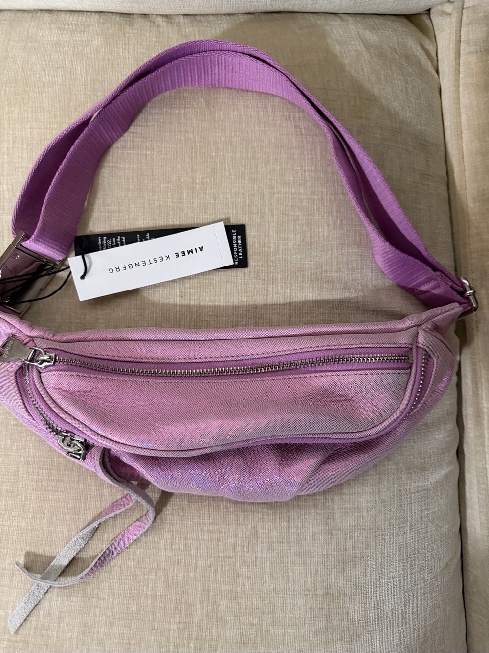 Aimee Kestenberg Lavender Pink Metallic Crossbody Belt Bag